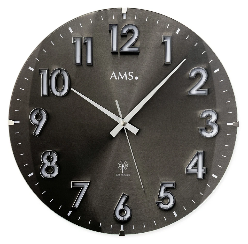 AMS 5974A Wanduhr Funk Holzgehäuse Aluminium-Zifferblatt modern - Bild 1 von 1