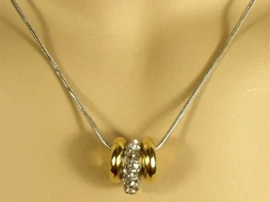 Collana bicolore oro argento 3 anelli design pietra trasparente 16" con prolunga 2 1/2" - Foto 1 di 1