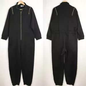 Adidas Damen Jumpsuit Schwarz Kragen Langarm Gerades Bein Einteiler Reißverschluss L - Bild 1 von 7