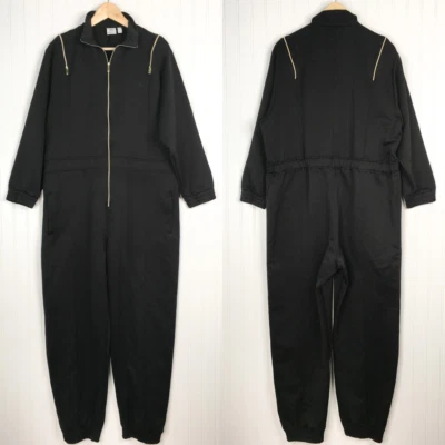 Adidas Womens Jumpsuit Black Collared Long Sleeve Straight Leg One-Piece Zip L - Image 1 of 4