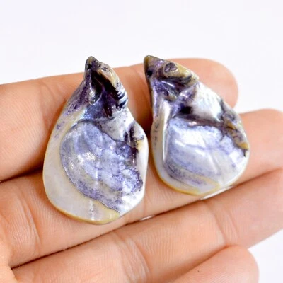 1Pair 48Cts Natural Fancy Mother of Pearl Pair Side Drill Gemstone 37x25mm #2708 - Image 1 of 4