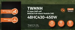 TW Solar 440W Solar Panel 108 Cell Mono N-Type 30mm TWMND-54HS440W x 5 = 2200w - Picture 1 of 4