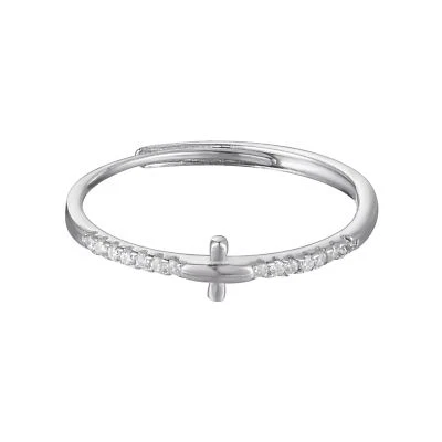 Adjustable Sterling Silver CZ Cross Ring - Image 1 of 4
