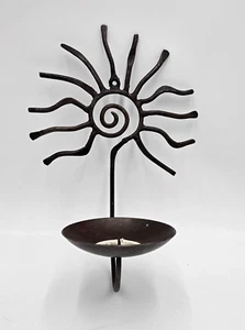 Pier 1 Rustic Sun Scroll Wrought Iron Pillar Candle Holder Wall Sconce 11" Tall - Picture 1 of 11