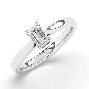 Natural Emerald Solitaire Diamond Engagement Ring White Gold 0.75 Ct F SI1 GIA - Picture 1 of 19