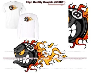 Camiseta Flaming Crazy Eight 8 Bolas Pool Jugador de Billar Dibujos Animados - Imagen 1 de 5