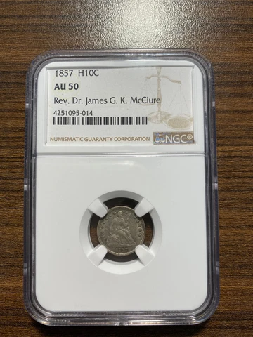 1857-P Seated Liberty Silver Half Dime H10C NGC AU 50 Rev. Dr James McClure Cover