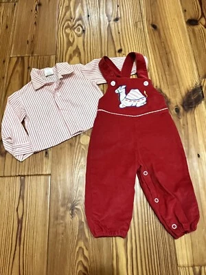Color Kids Vintage Corduroy Camel Overalls w/ Matching Shirt 0-6 Month Christmas - Image 1 of 4