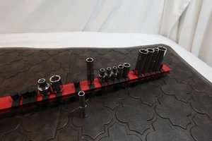 BLUE POINT (12) PC 1/4" & 3/8" DR SHALLOW/DEEP 6PT SOCKETS W/HOLDER # BLPLS1412 - Picture 1 of 17