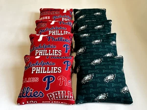 PHILADELPHIA PHILLIES & EAGLES CORNHOLE BEAN BAGS 8 TOP QUALITY TOSS GAME   - Picture 1 of 1