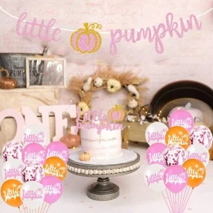 Little Pumpkin Birthday Party Decorations Balloon, Banner, Cake Topper Rose Gold - Picture 1 of 4