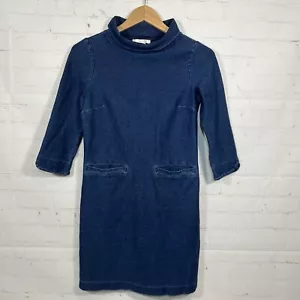 Boden Turtleneck Dress Womens Size 2 Blue Pockets Denim Stretch Knee Length - Picture 1 of 12