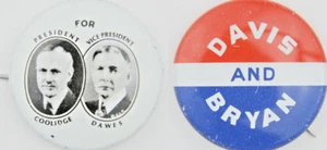 VTG 1924 Presidential Campaign Pin Button Lot Calvin Coolidge John Davis Repro - Picture 1 of 11