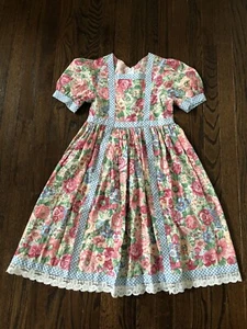 *EUC* Rare Editions Girls 8 Vintage Blue Gingham w/Ivory Floral A-Line Dress - Picture 1 of 11