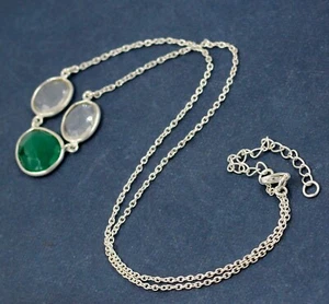 Solid 925 Sterling Silver Green Onyx Gemstone Christmas Gift Necklace - Picture 1 of 12