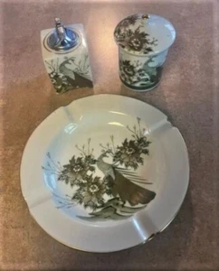 Vintage Ceramic Fujita Kutani Ashtray, Lighter and Covered Dish Set Marked Japan - Picture 1 of 7