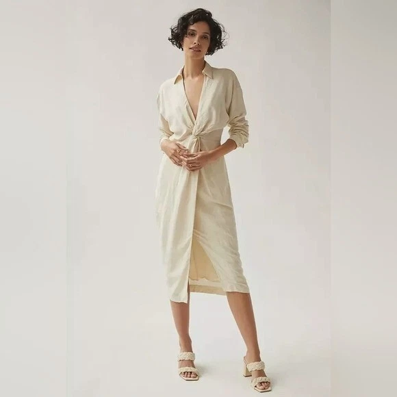 Vestido midi by Anthropologie cuello en V nudo delantero talla 14 Foto 1 de 4