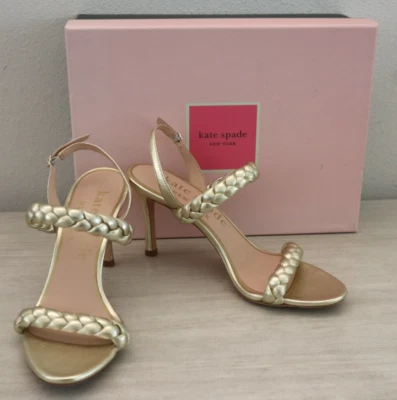 Kate Spade Womens 8.5B Pale Gold Saffron Metallic Leather Slingback Sandals $248 - Image 1 of 4