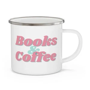 Bücher und Kaffee Emaille Campingbecher 12 Unzen Geschenk - Bild 1 von 5