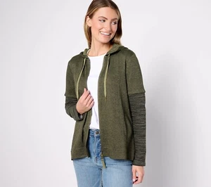 LOGO Lounge by Lori Goldstein Sz LARGE Heathered Knit Hoodie LODEN GREEN A611492 - Picture 1 of 1