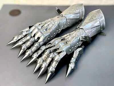 Medieval Nazgul Etching Gloves Set Medieval Knight Gothic Gauntlet Gloves Pair - Image 1 of 4