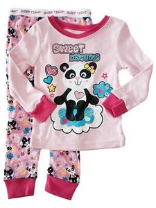 Infant Baby Girls Sweet Dreams Glitter Panda Bear 2 Pc Cotton Pajama PJ Set 12M - Picture 1 of 1
