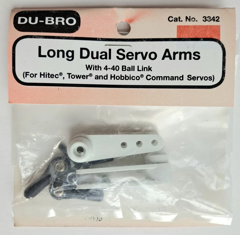 Du-Bro Long Dual Servo Arms with 4-40 Ball Link (for HiTec) #3342 - Image 1 of 1