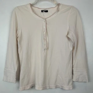 Top Henley a costine J Crew donna M rosa pallido Y2K manica a 3/4 - Foto 1 di 10