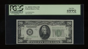 DBR 1934-A $20 FRN New York Gem Fr. 2055-B PCGS 65 PPQ Serial B60266589A - Picture 1 of 2
