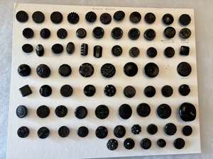 73 Antique Victorian Black Glass Picture Button Lot ~ Dragons, Horses, Flowers - Picture 1 of 12