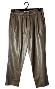 Zara Pants Women Medium Brown Faux Leather Elastic Tie Waist Weekend Pants - Picture 1 of 11