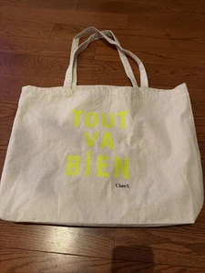 CLARE V. Tout Va Bien Canvas Tote Bag In Cream Color Beige Tan Shopper - Picture 1 of 8
