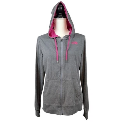 THE NORTH FACE Mujer L Sudadera con Capucha Gris Rosa Logo Cremallera Completa Calce Clásico Atletismo Foto 1 de 4