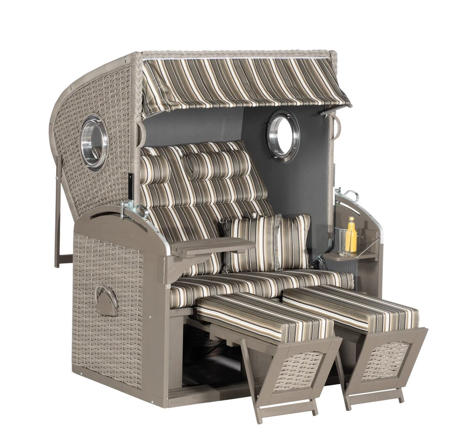 Strandkorb Liegemodell Rustikal 305 Z Comfort XL mit seitlichen Bullaugen stone- - Bild 1 von 1