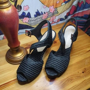 Loeffler Randall Reed Black Raffia Wedge Heels Sz 9B NWOT - Picture 1 of 8