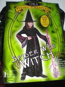 Fun World Velvet Spider Web Witch Costume Medium M (8-10) Juniors Black/Pink