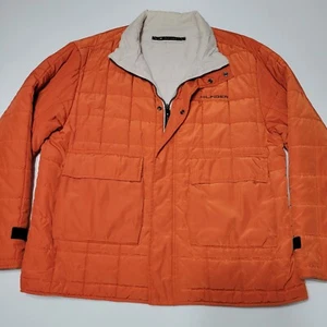 Vintage Tommy Hilfiger Mens XL Orange Khaki Reversible Quilted Puffer Jacket  - Picture 1 of 10
