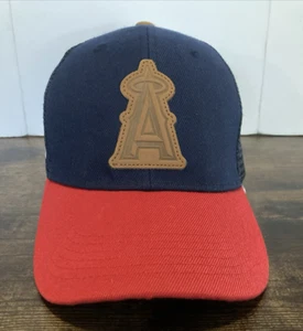 Hat Anaheim Angels Trucker Mesh Leather Strap Hat Vendor Day Cap Red/Blue - Picture 1 of 8