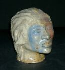 Detailed 5 1/2" Stoneware Figural Bust Indian - Blue/Red Faced - Celtic Warrior