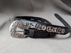 vintage USA made TONY LAMA buckle belt STUDDED leather 26-28 black WESTERN - Picture 1 of 17