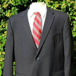 JOSEPH AND FEISS Men's Dark Gray/Black Pinstripe Wool 2 Button Suit 48L 41x28 - Picture 1 of 12