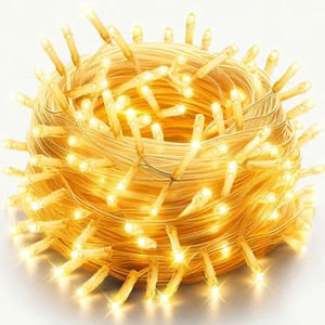 Luci natale 100 led Natalizi interno esterno Bianco caldo Cavo Trasparente 10M - Foto 1 di 5