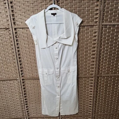 Escada Ivory Cotton Button Front Sleeveless Midi Dress Collared Size EU 38 US 8 - Image 1 of 4