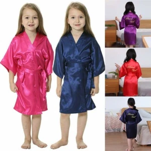 Toddler Silk Satin Kimono Robes Bathrobe Sleepwear Wedding Flower Girl Dress - Picture 1 of 23