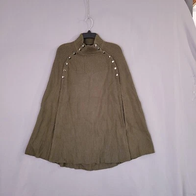 G.I.L.I. Poncho suéter con capa tejida para mujer metal verde a presión talla M/L Foto 1 de 4