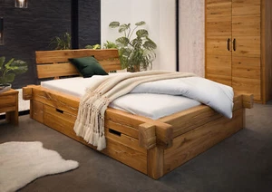 Balkenbett JANGALI Bett Doppelbett Ehebett Balkeneiche Eiche natur 140x200 #618 - Bild 1 von 10