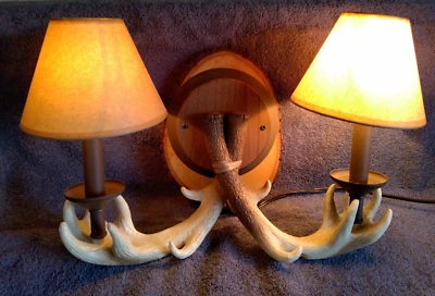 Antler Wall Light Fixture Vintage Retro Faux Deer Horn Sconce Lamp w Shades - Image 1 of 4