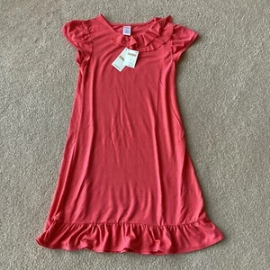 NWT GYMBOREE SOFT SHORT SLEEVED DRESS, 9, CORAL, SEQUIN TRIM AT NECKLINE - Picture 1 of 4