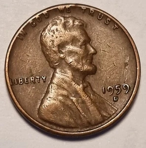 1959 US One Cent, D Mint Mark. Errors on "IN GOD WE TRUST" on rim of coin - Bild 1 von 7