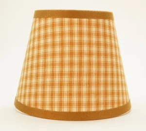 Country Primitive Honey Brown Small Plaid Homespun Fabric Lampshade Lamp Shade - Picture 1 of 13